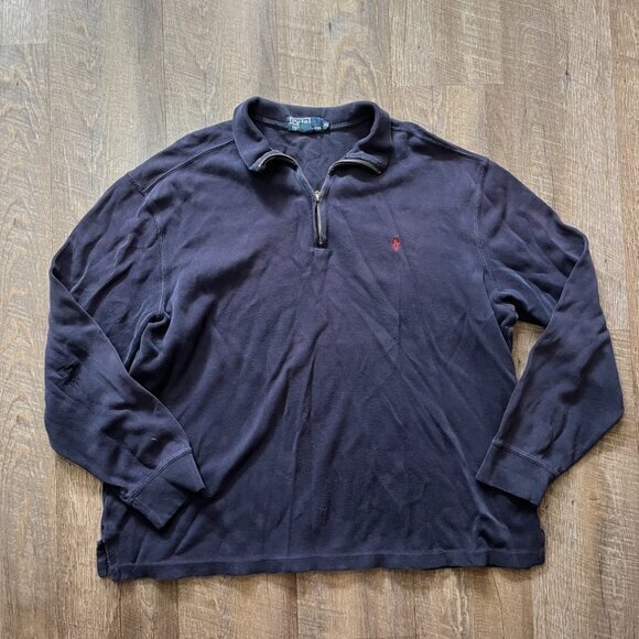 Vintage Polo Ralph Lauren Navy Blue Quarter Zip Pullover Sweater Mens Size XL - Picture 2 of 9
